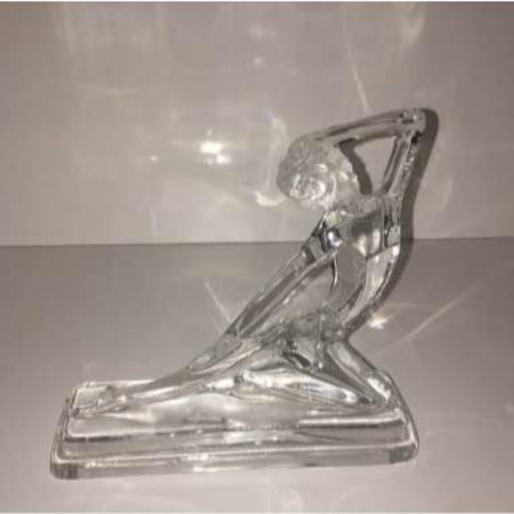 Elegant Clear Glass Figure Of Woman Kneeling Pose Art Deco Style Home Decor